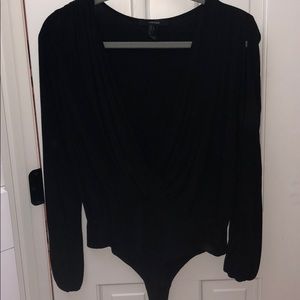 Black swoop neck v one piece
